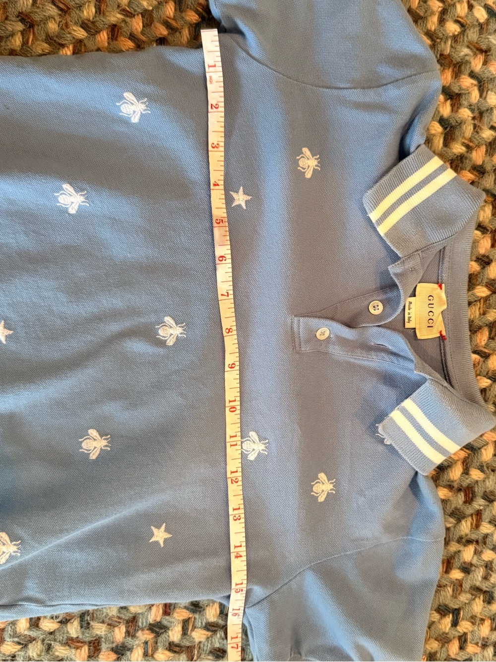 Gucci Kids Polo Bee Star Embroidered Light Blue Size 10 - Picture 8 of 9